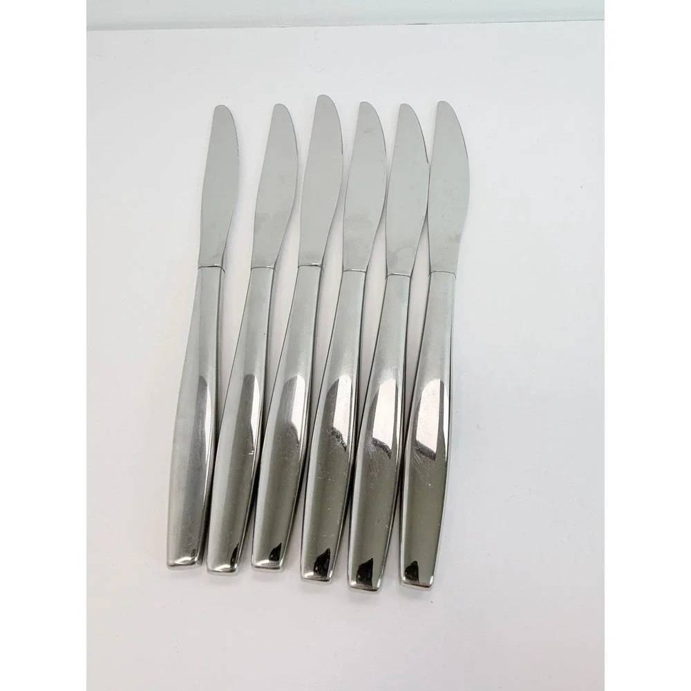 Set Of 6 Oneida Will O' Wisp Dinner Knives Burnished Heirloom Cube Knife 9-1/4..